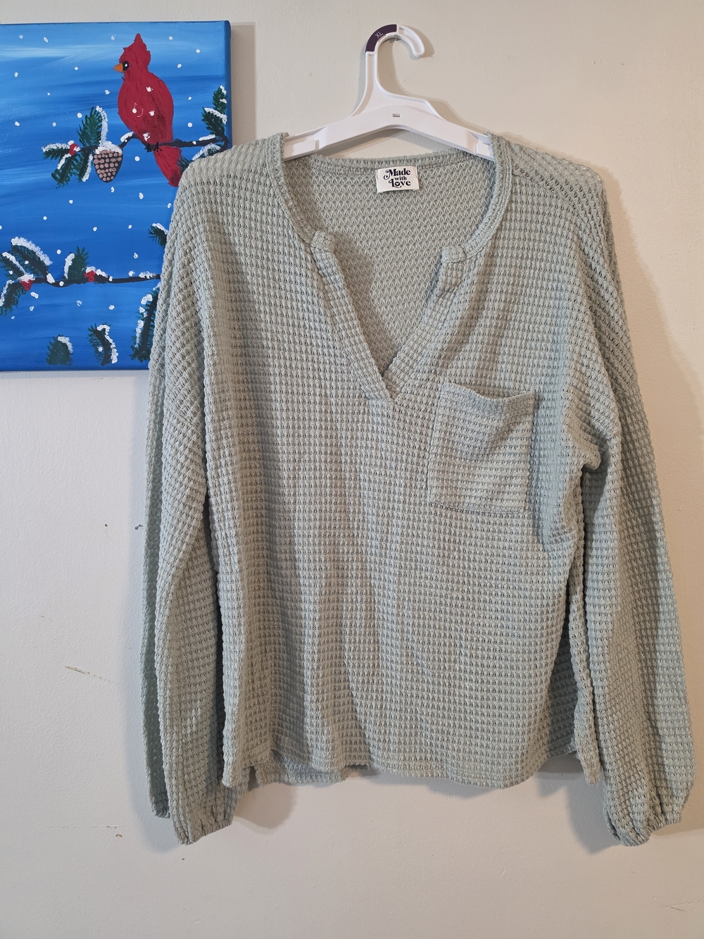 Made With Love Sage Waffle Knit Long Sleeve Top